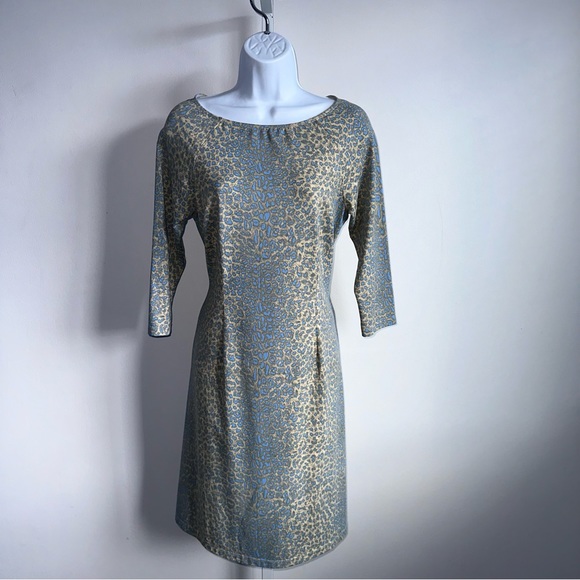 J McLaughlin Animal Print Dress Size Small Blue Cheetah Catalina Cloth - Picture 1 of 9